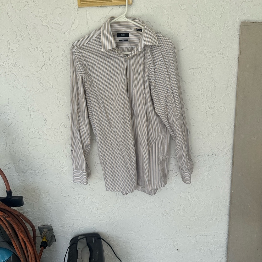 Boss Gray Striped Dress Shirt